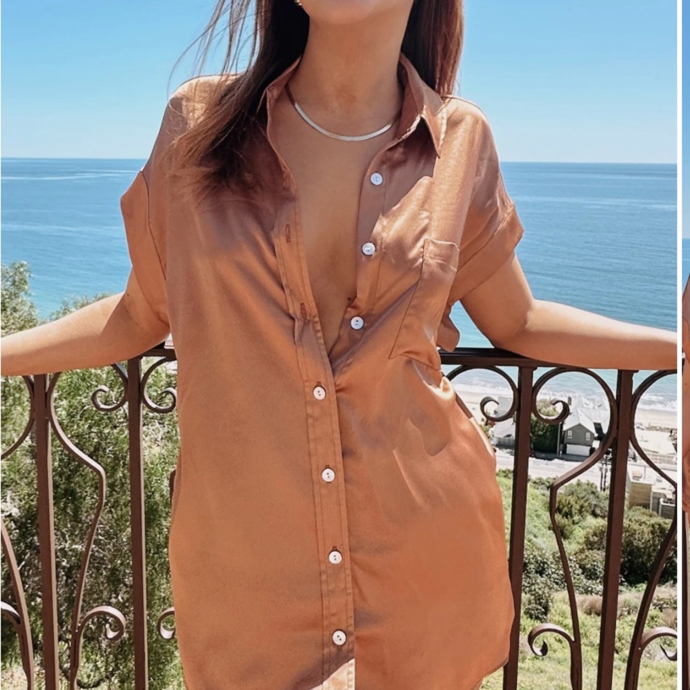 Show Me Your MUMU Best Day Button Up - Copper Lux Satin